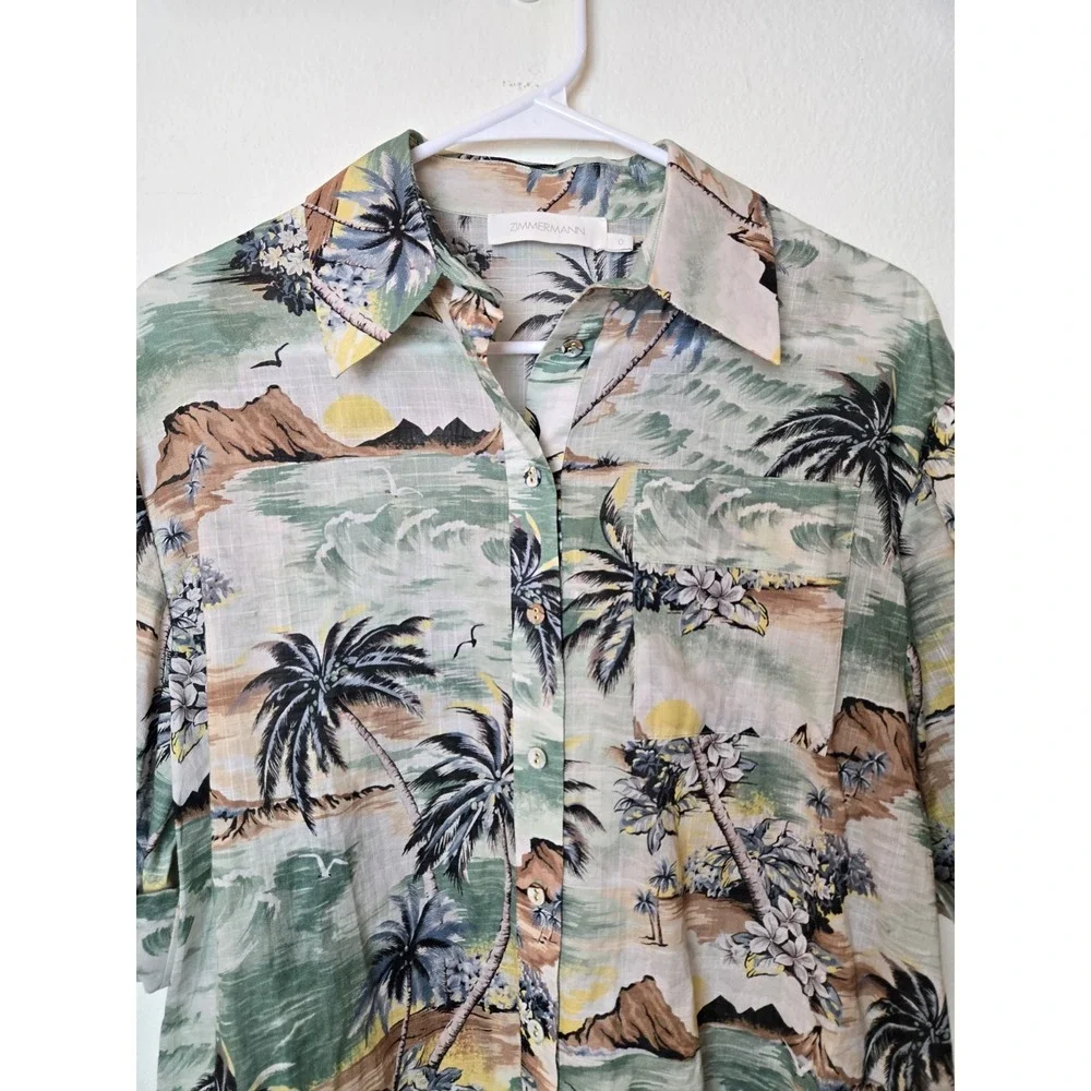Zimmermann Vacay Shirt Short Sleeve Button Down Oversized Surf Printed Beach Med - Picture 4 of 12